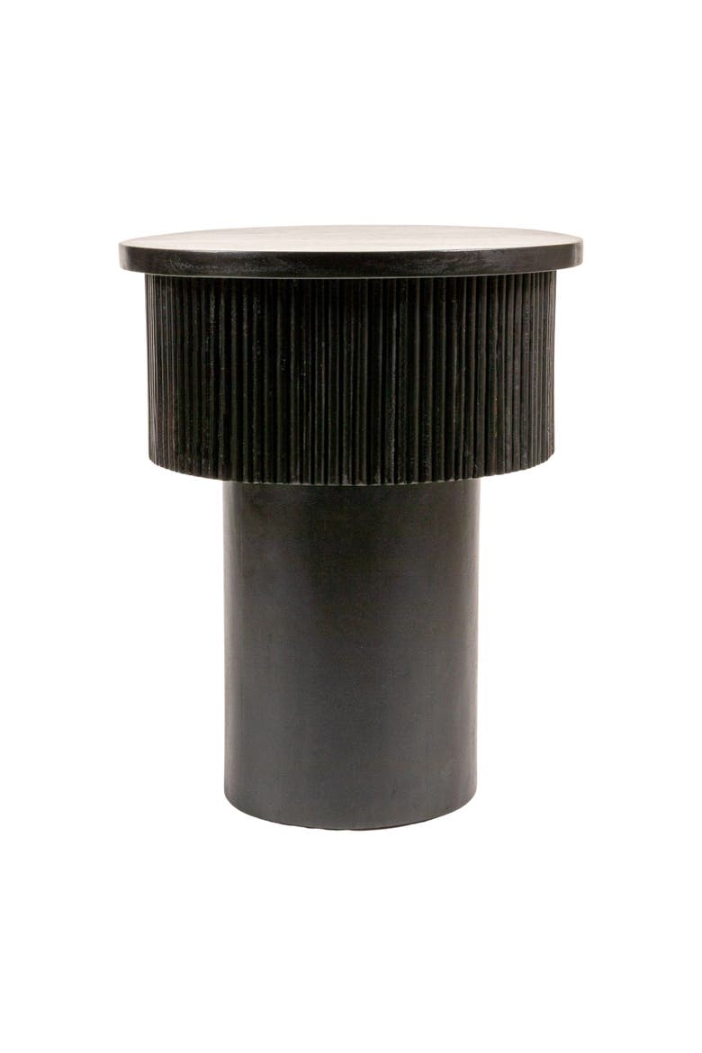 Round Tiered Pedestal Side Table with Ribbed Details, Alternate, color, Black