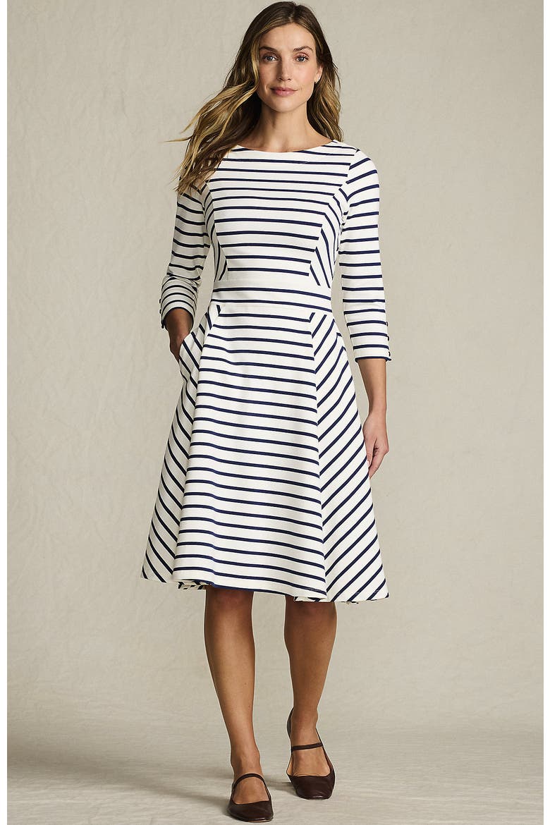 Starfish 3/4 Sleeve Dress, Main, color, Ivory/Deep Sea Breton Stripe