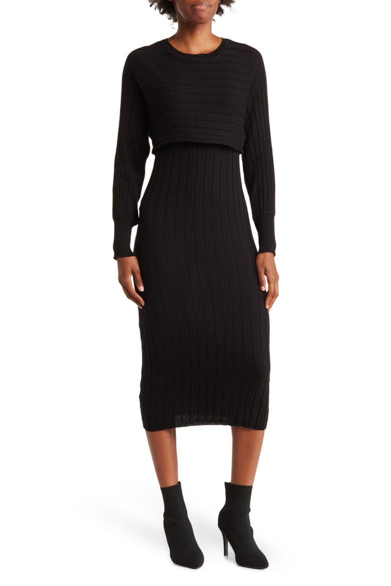 All In One Rib Midi Dress, Main, color, BLACK