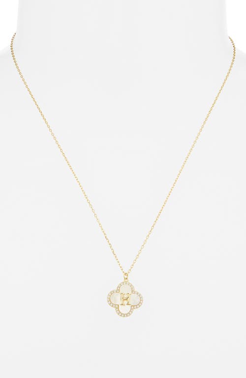 Argento Vivo Sterling Silver Clover Mother-of-pearl Initial Pendant Necklace In Gold