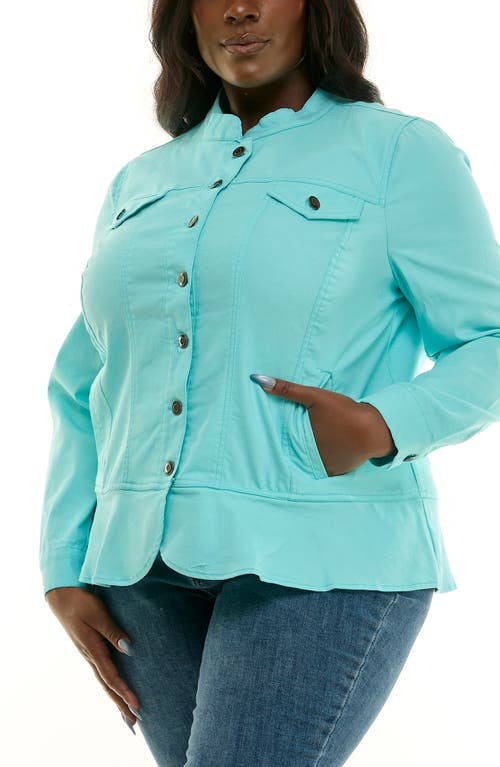 Nina Leonard Denim Peplum Jacket In Multi