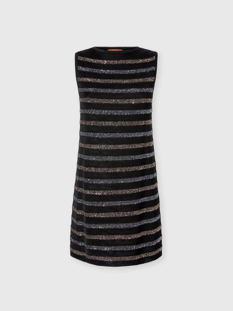 Sleeveless Striped Mini Dress With Sequins
