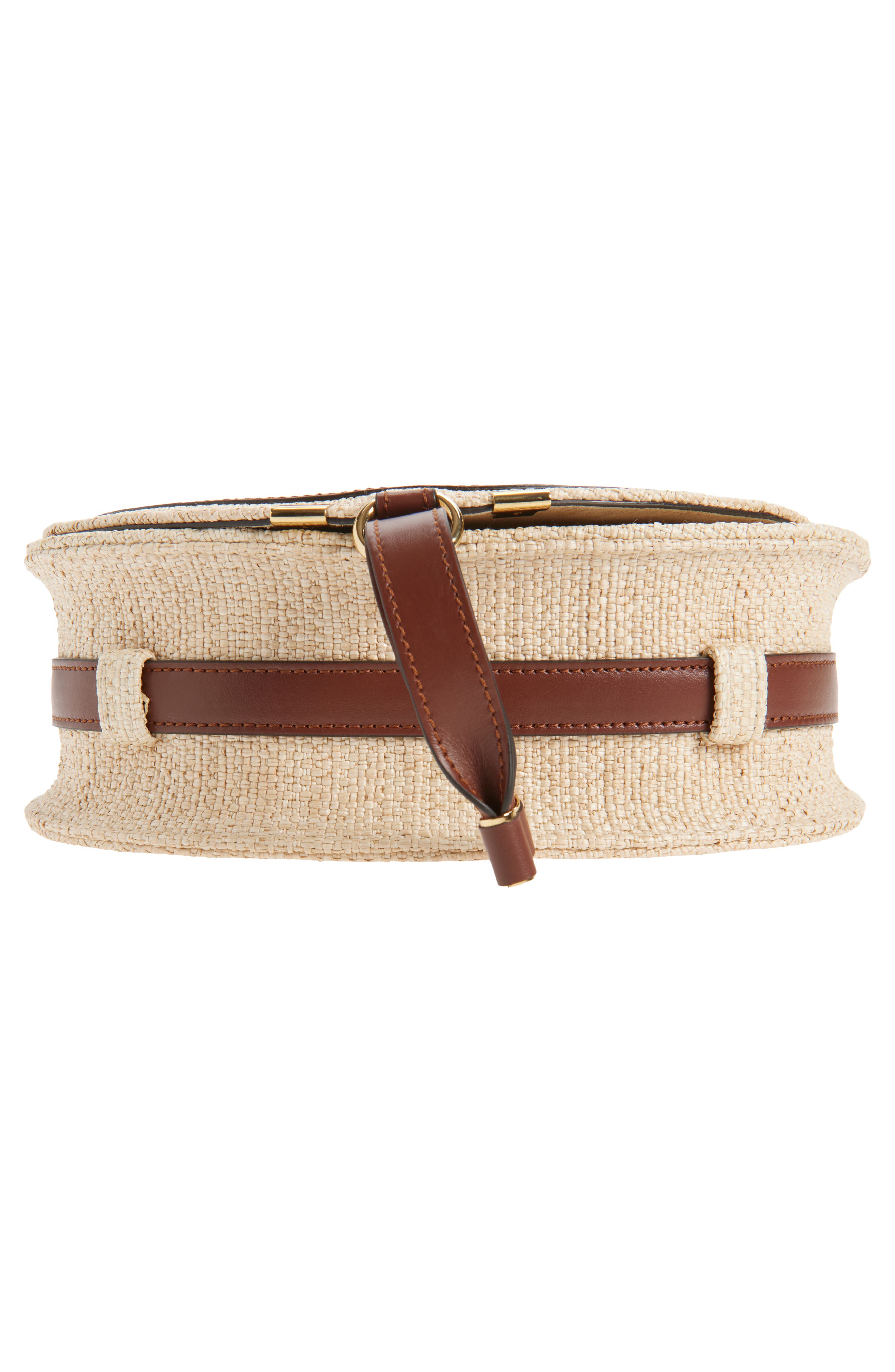 Chloé Medium Marcie Faux Raffia & Leather Saddle Bag, Alternate, color, Hot Sand