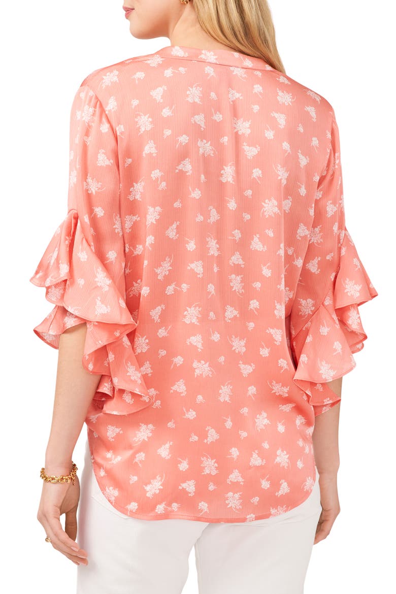 Floral Flutter Sleeve Blouse, Alternate, color, ORANGE CORAL