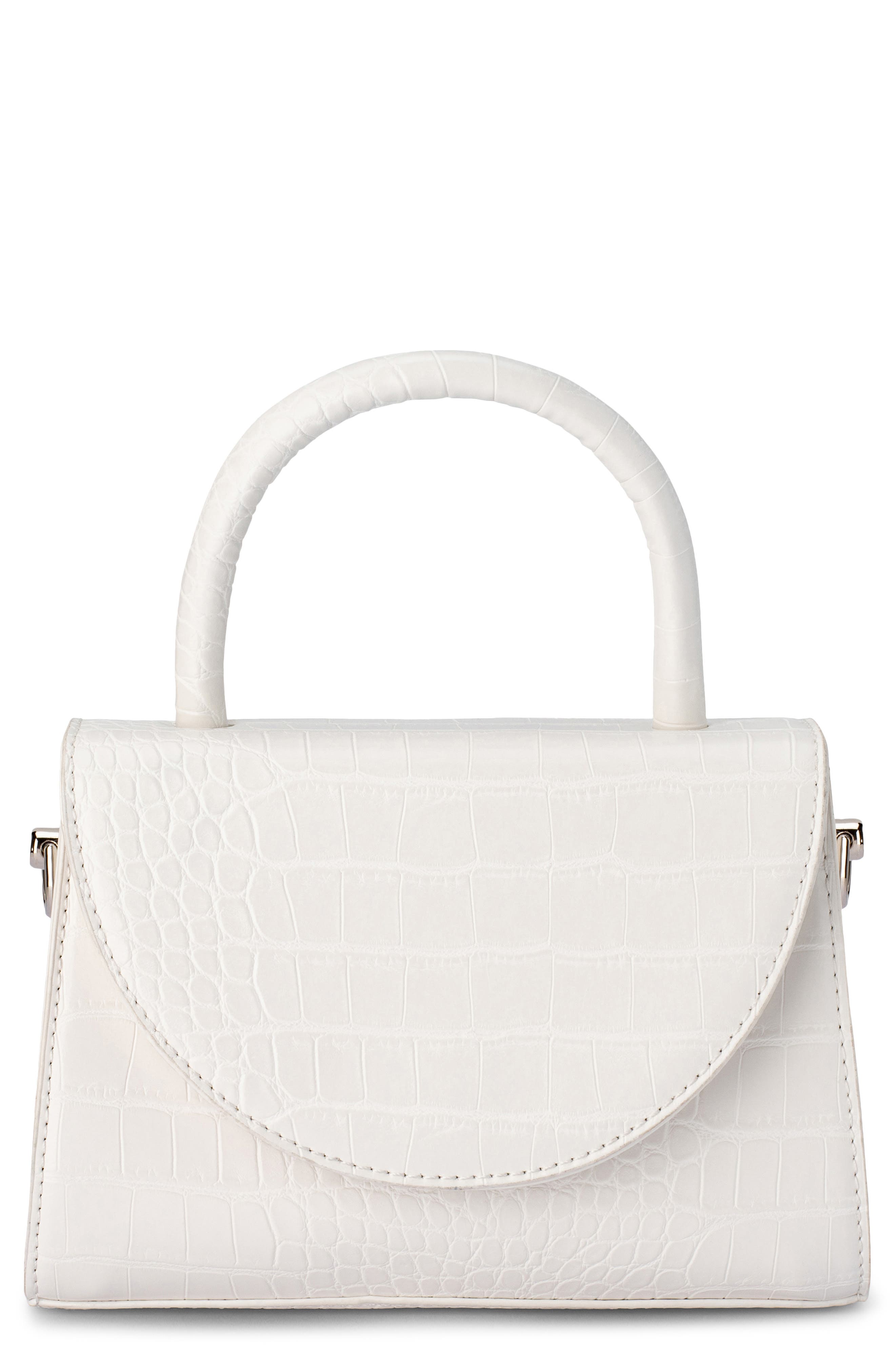 Nadia Croc Embossed Faux Leather Top Handle Bag, Main, color, WHITE