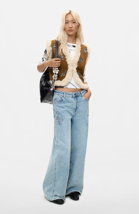 Bead Detail Faux Fur Trim Vest