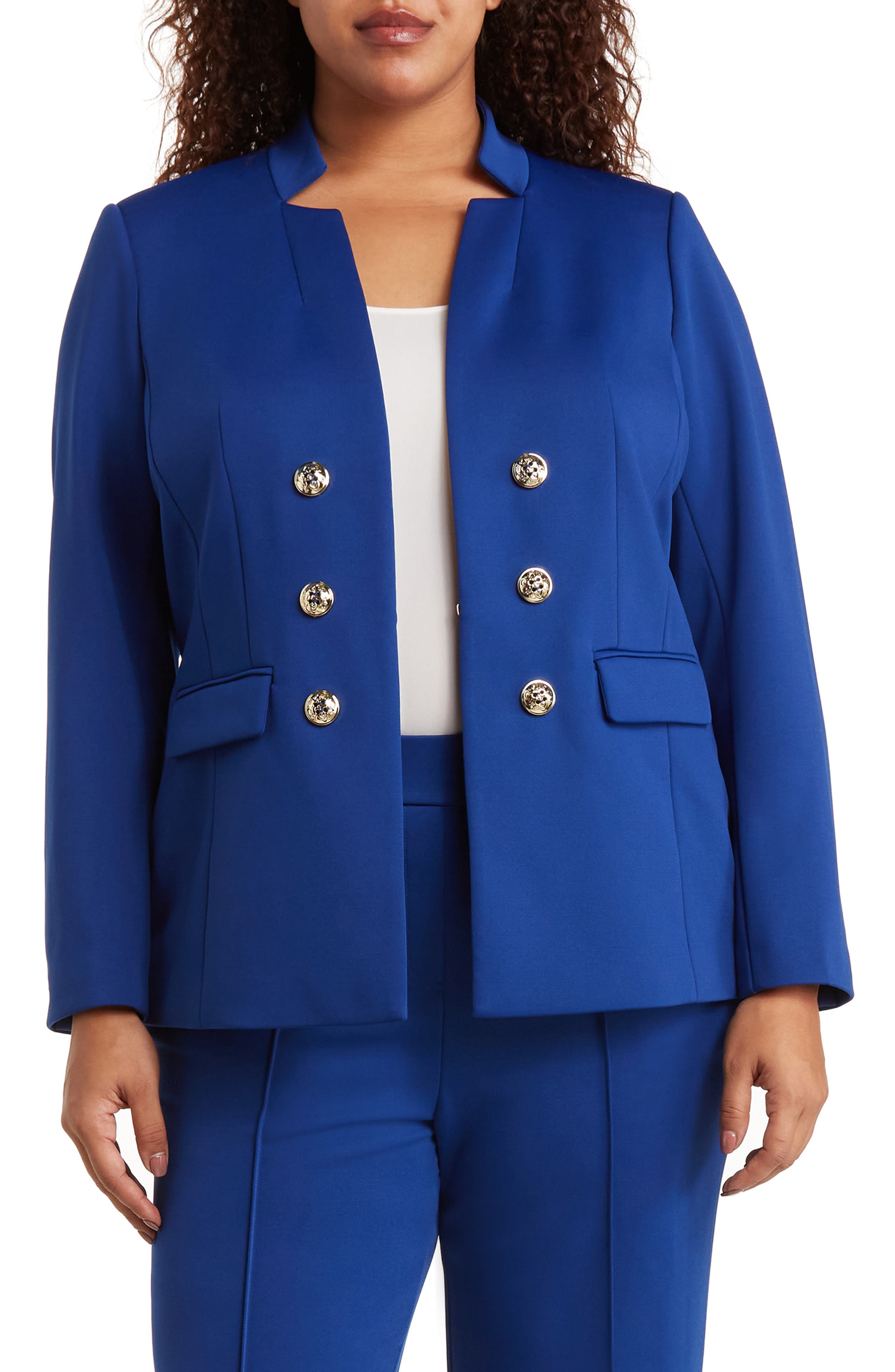 Tahari ASL Faux Double Breasted Ponte Blazer in Cobalt 