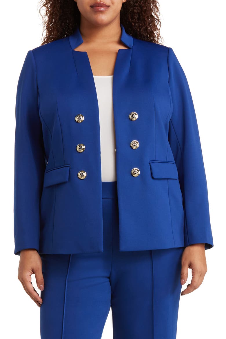 Faux Double Breasted Ponte Blazer, Main, color, COBALT