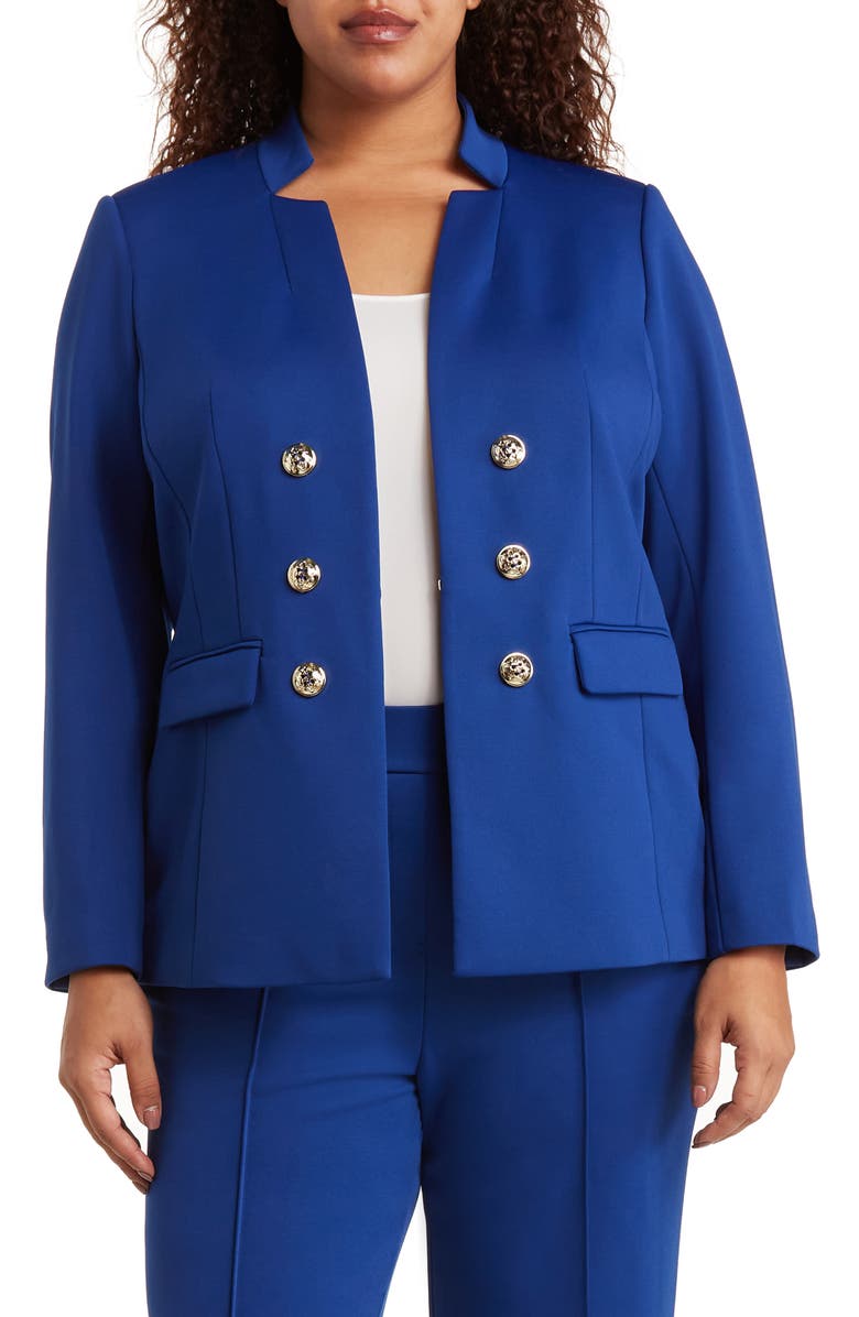 Tahari ASL Faux Double Breasted Ponte Blazer, Main, color, Cobalt
