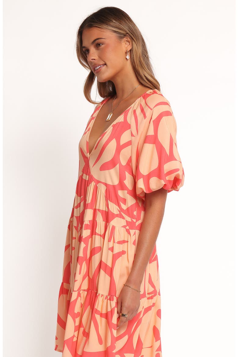 Corinna Puff Sleeve Tiered Minidress, Alternate, color, CORAL PRINT