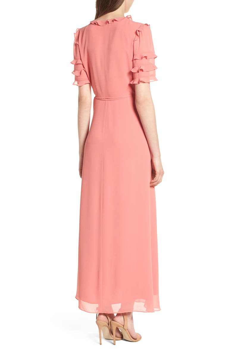 Ruffle Wrap Gown, Alternate, color, CORAL ROSE TEA