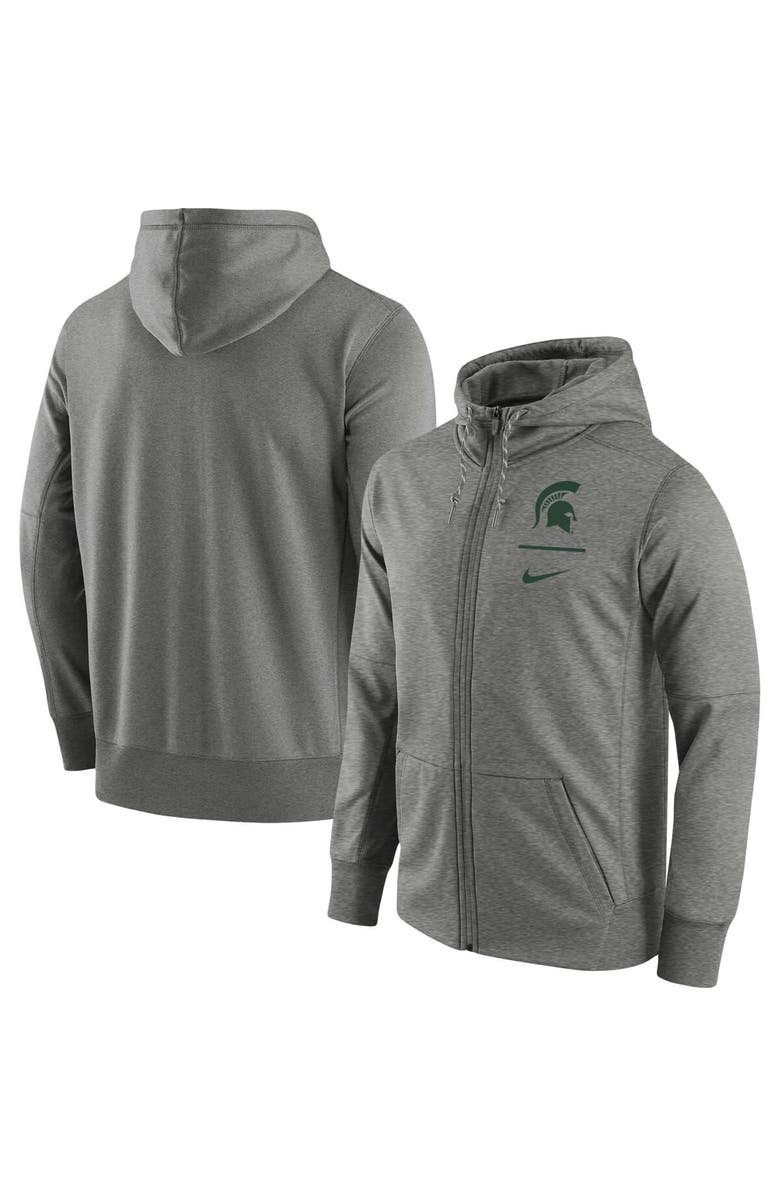 Nike Men's Nike Heathered Gray Michigan State Spartans Logo Stack Performance Full-Zip Hoodie, Main, color, 