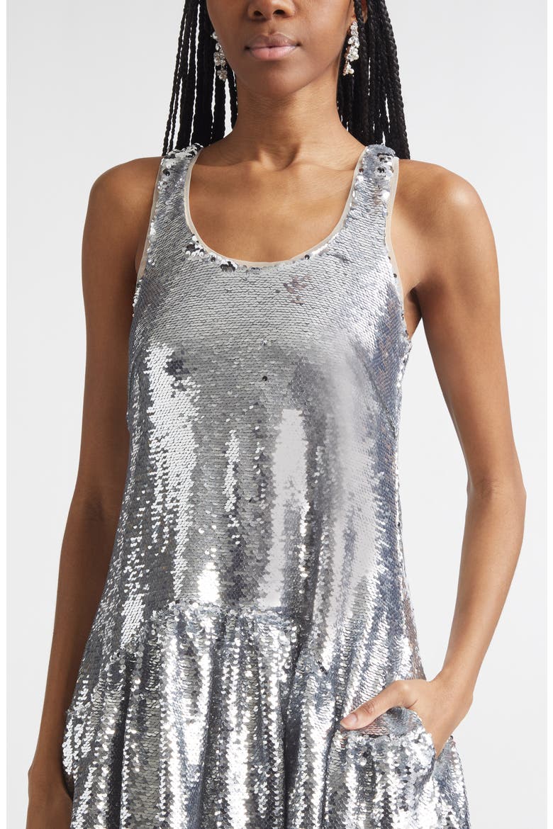 simone rocha silver dress Simone Rocha Sequin-embellished Midi Dress