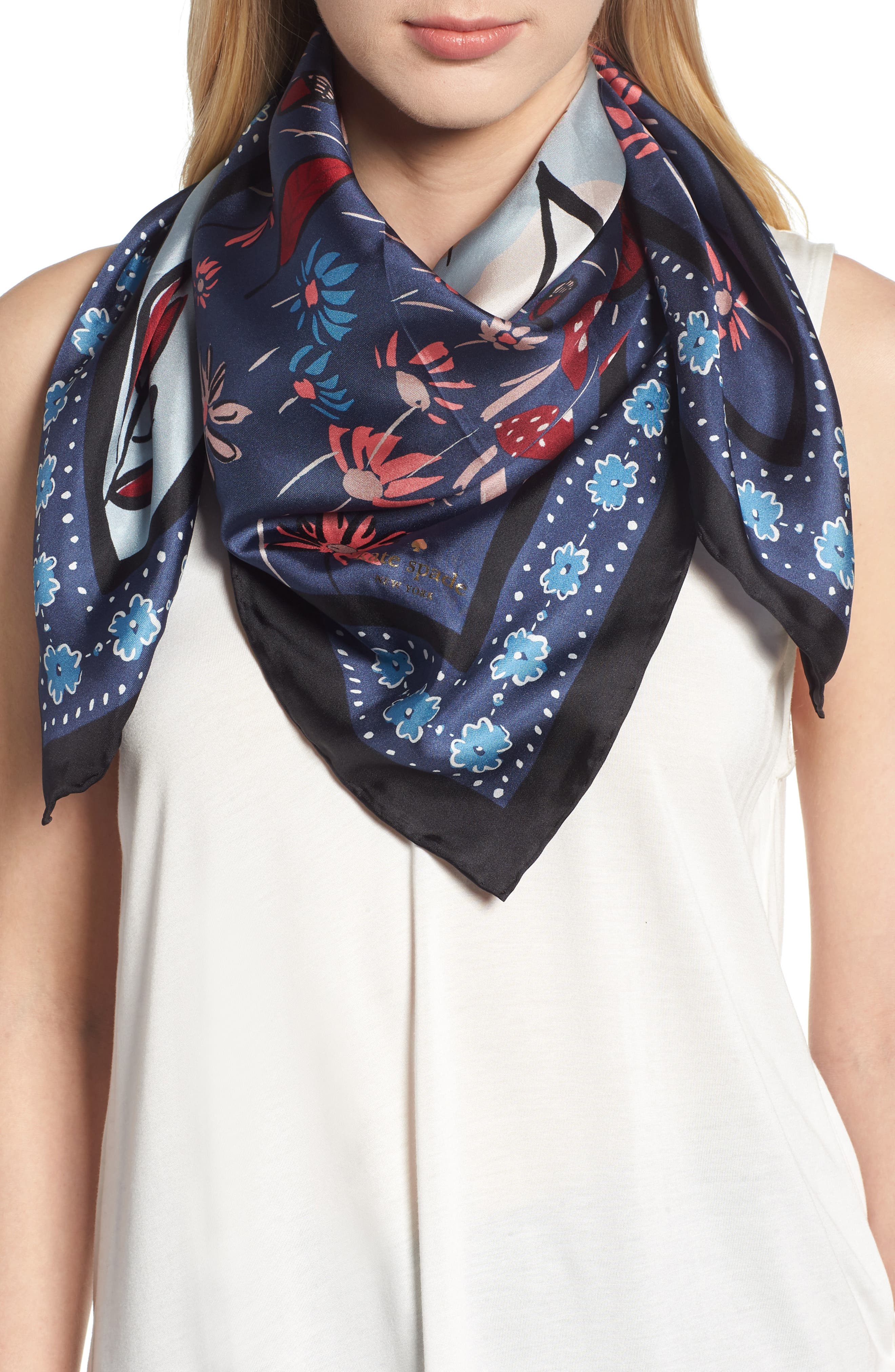 Kate Spade New York fox scene square silk scarf (Women) | Nordstrom
