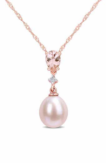 Diamond, Morganite & 8-8.5mm Cultured Pearl Pendant Necklace