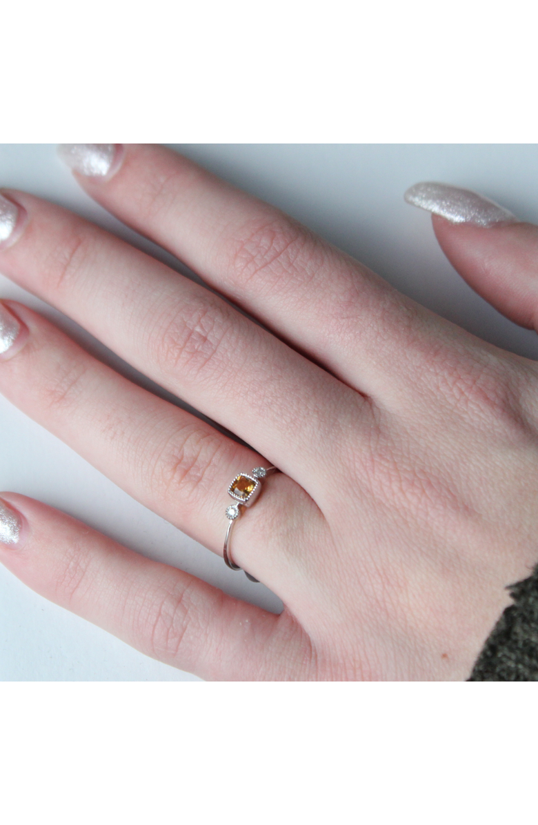 LuvMyJewelry Cushion Cut Citrine & Diamond Birthstone Ring in 14K Gold, Alternate, color, White Gold