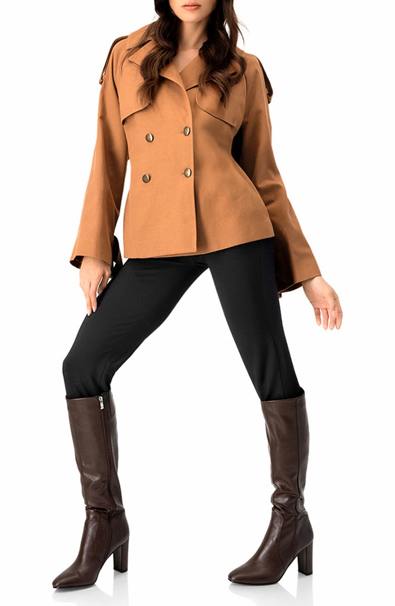 IVONNE Short Double-Breasted Trench Coat, Alternate, color, Brown