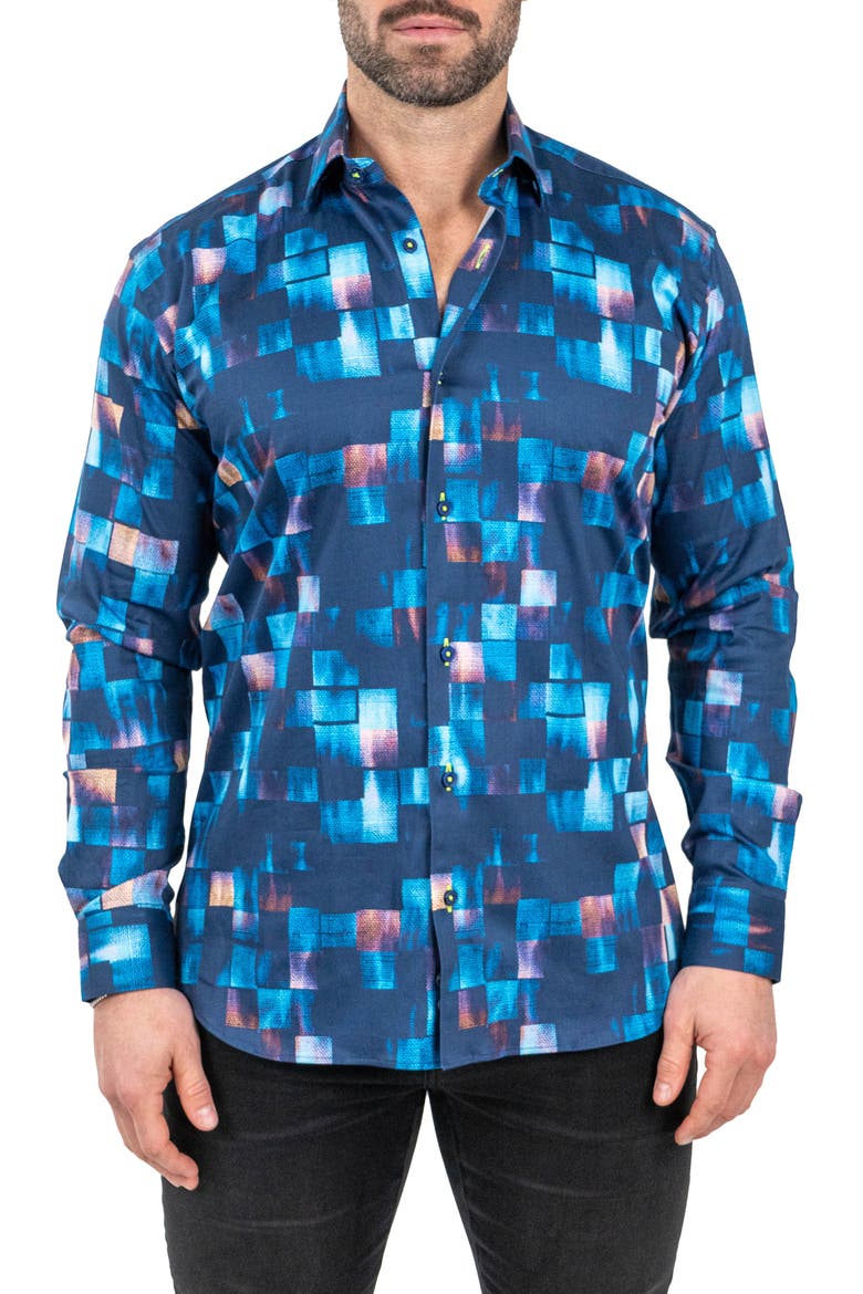Fibonacci Sensored Contemporary Fit Button-Up Shirt, Main, color, BLUE