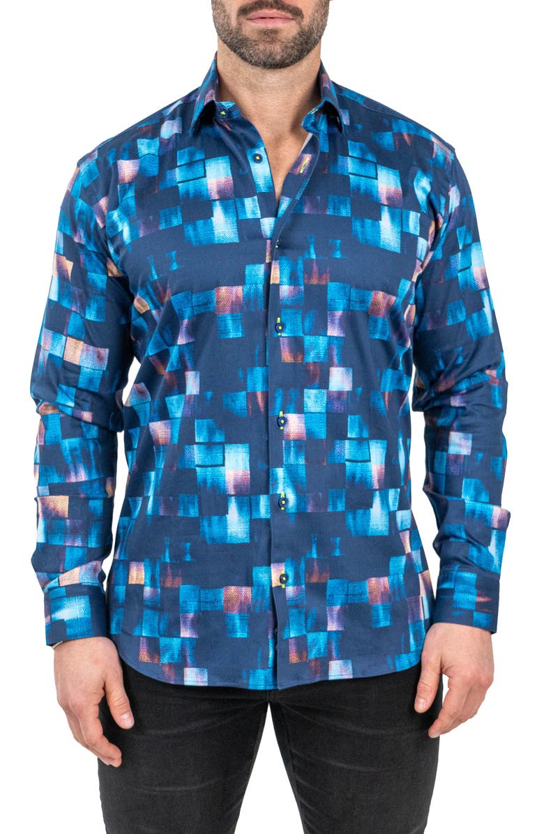 Maceoo Fibonacci Sensored Contemporary Fit Button-Up Shirt, Main, color, Blue