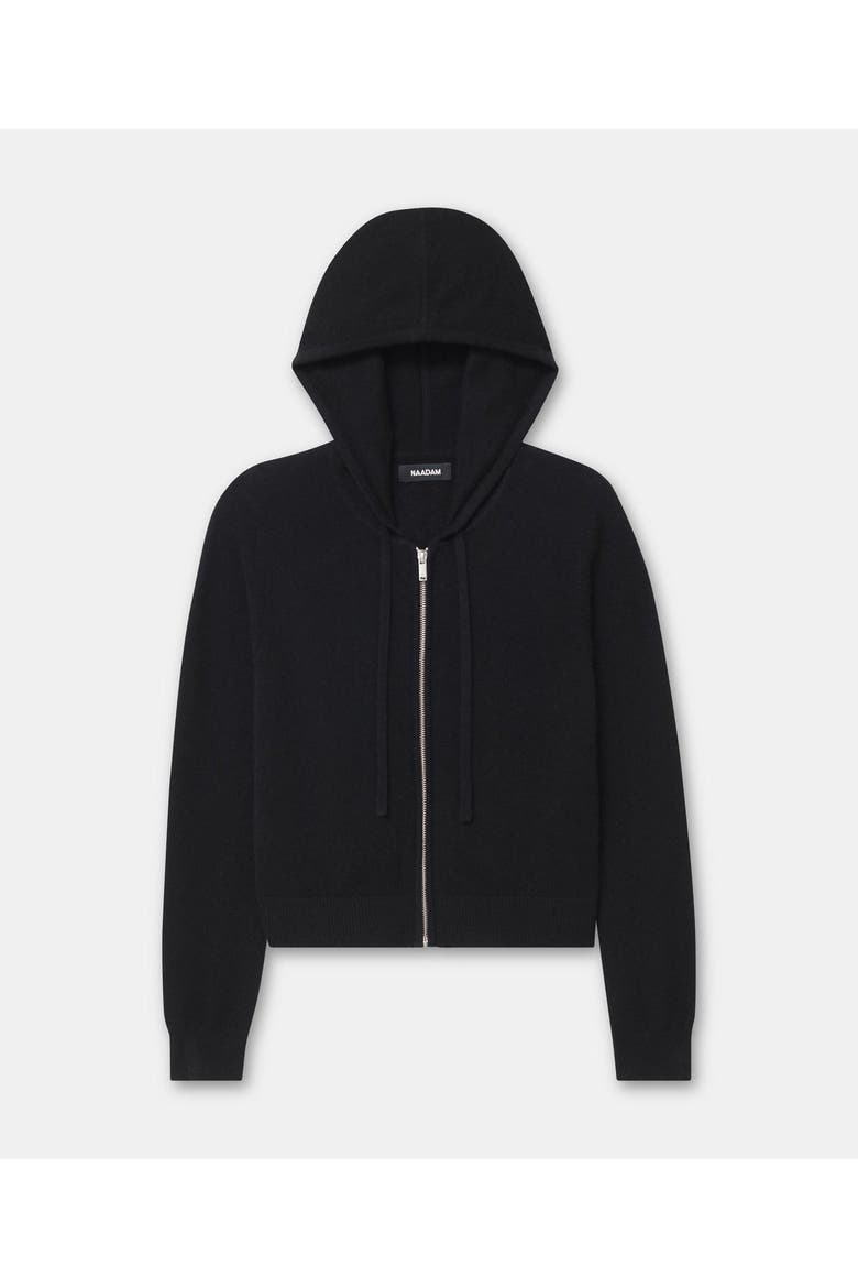 Signature Cashmere Cropped Zip Up Hoodie, Alternate, color, Black