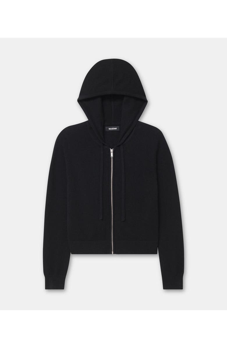 NAADAM Signature Cashmere Cropped Zip Up Hoodie, Alternate, color, Black
