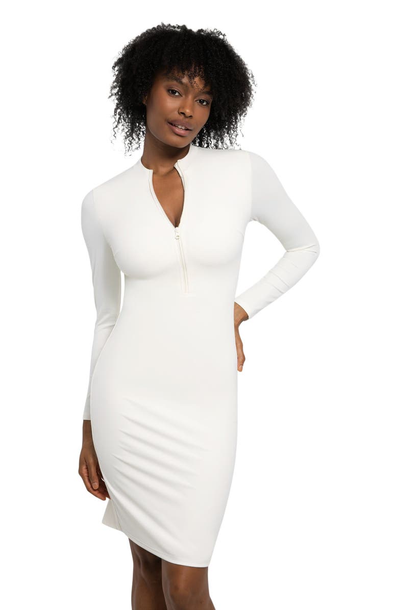 Popilush Redtag Thermal Shapewear Long Sleeve Mock Neck Midi Dress, Main, color, Creamy White