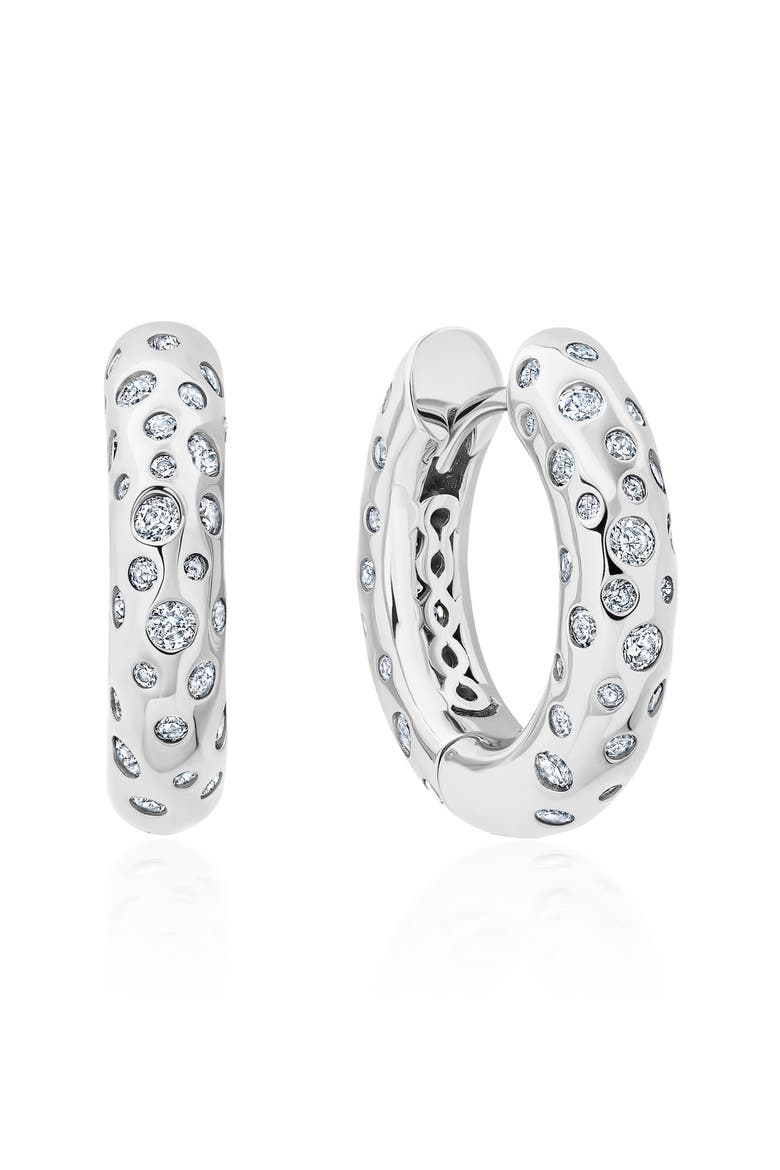 Cascade Cubic Zirconia Huggie Hoop Earrings, Main, color, PURE PLATINUM/ CLEAR STONE