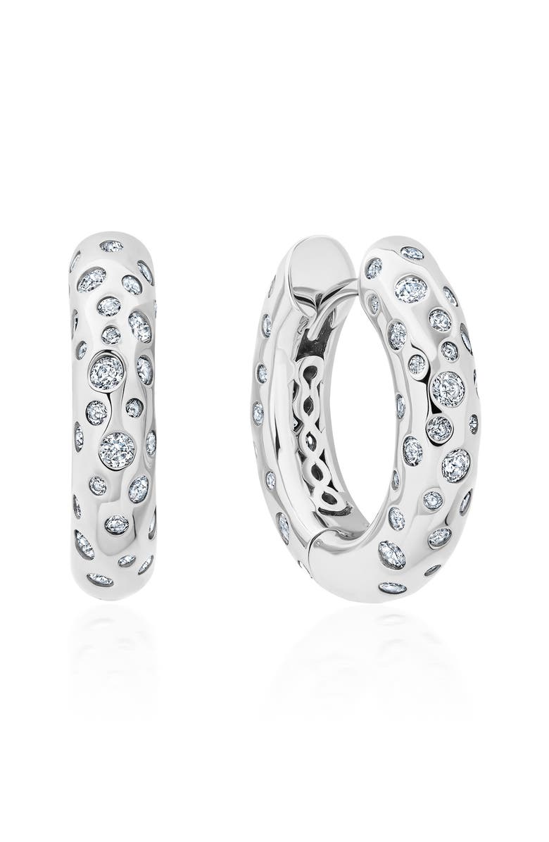 Crislu Cascade Cubic Zirconia Huggie Hoop Earrings, Main, color, Pure Platinum/ Clear Stone