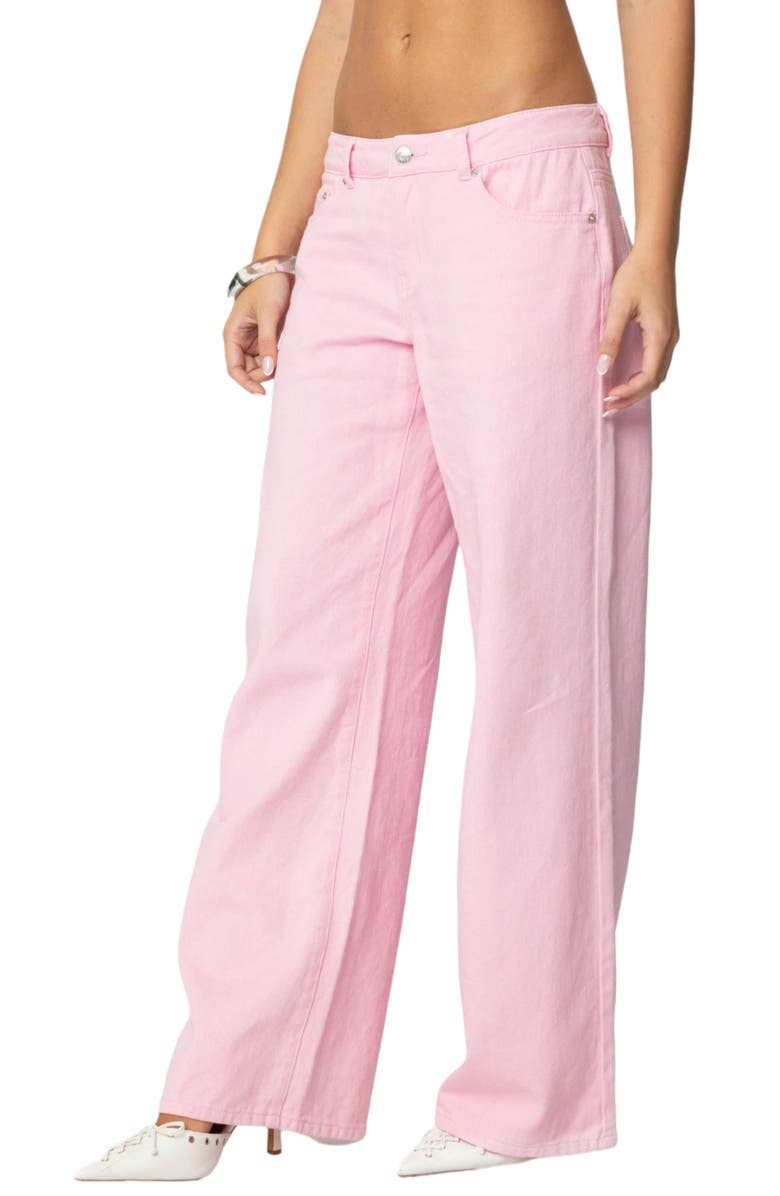 EDIKTED Roman Nonstretch Low Rise Slouchy Wide Leg Jeans, Alternate, color, Pink