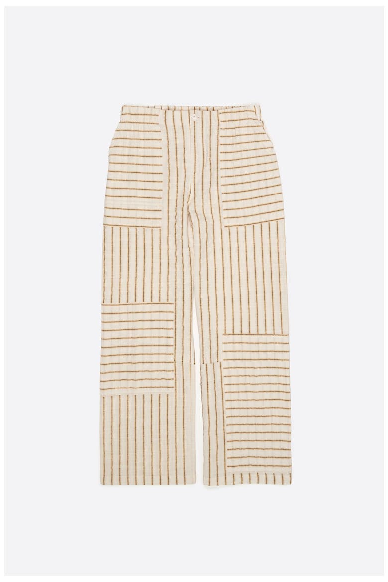 Ocher Cotton Patchwork Jogger Trousers With Stripes, Alternate, color, MUSTARD