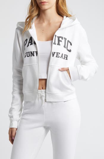 Pacsun Emblem Zip-up Hoodie In White