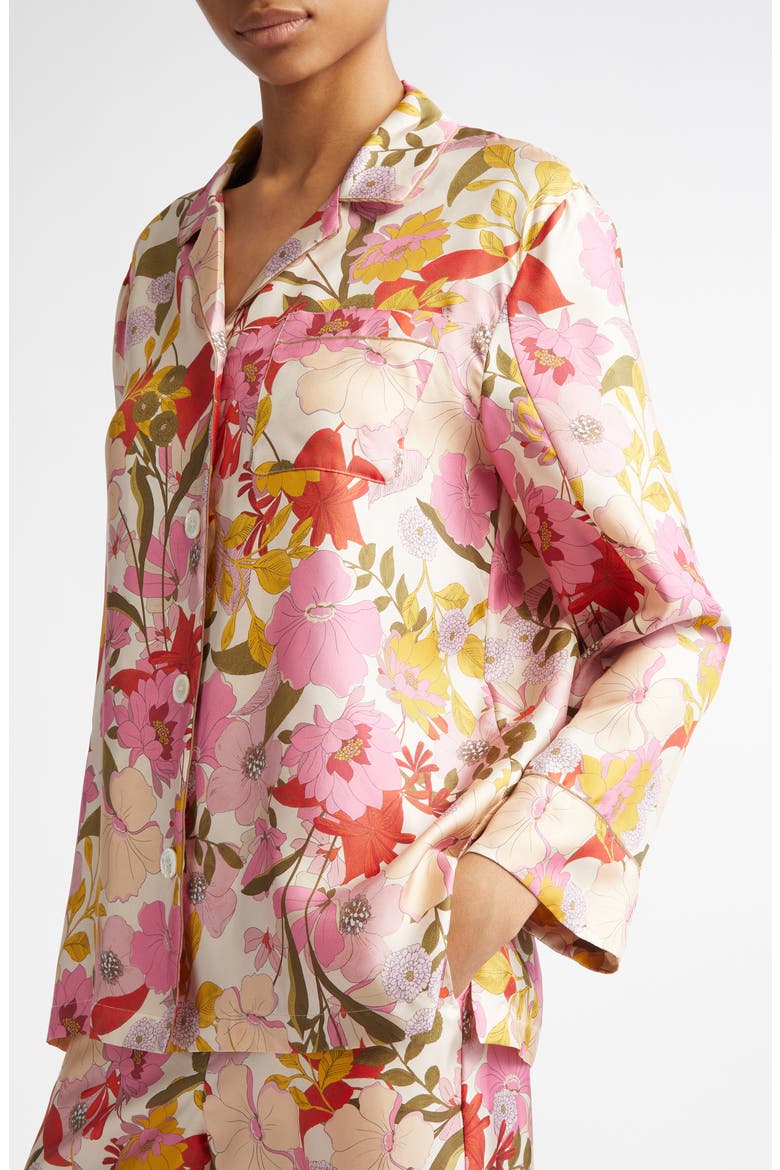 Alan Floral Silk Twill Button-Up Shirt, Alternate, color, PINK
