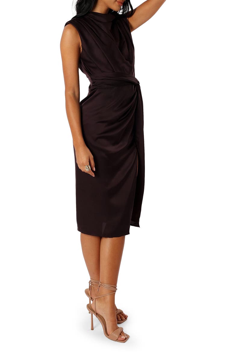 Dina Sleeveless Satin Midi Dress, Alternate, color, BLACK COFFEE