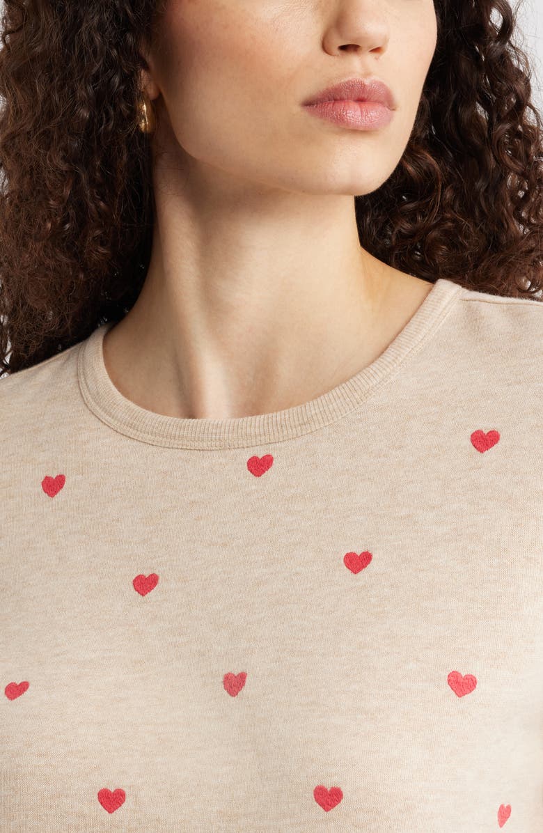 Caslon<sup>®</sup> Embroidered Heart Sweatshirt, Alternate, color, Tan Doeskin Heather Mini Heart