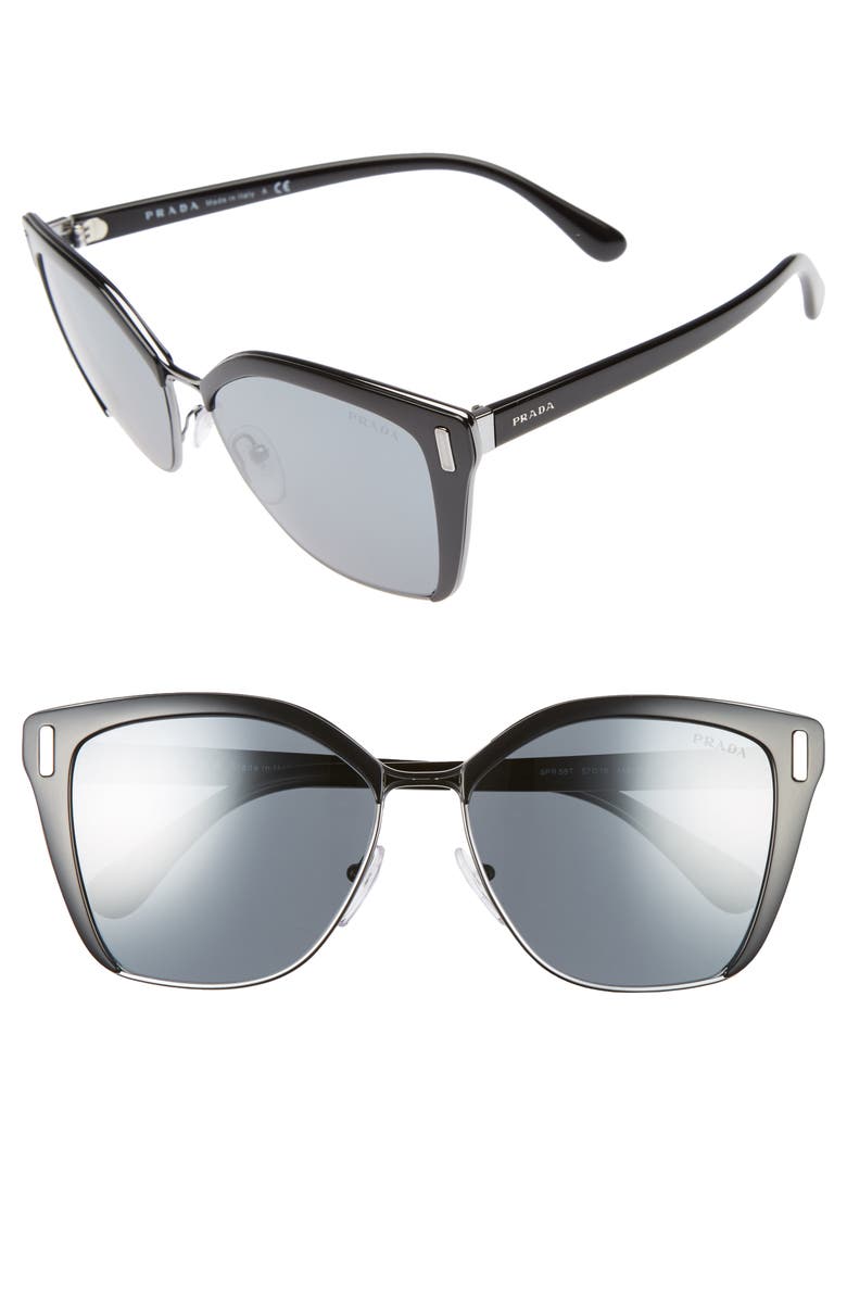 Prada 57mm Mirrored Geometric Sunglasses, Main, color, 