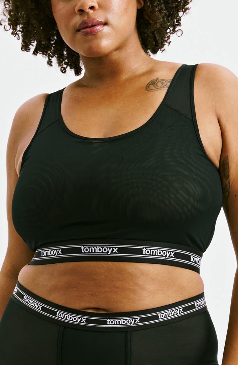 TomboyX Powermesh Longline Bralette, Alternate, color, Black