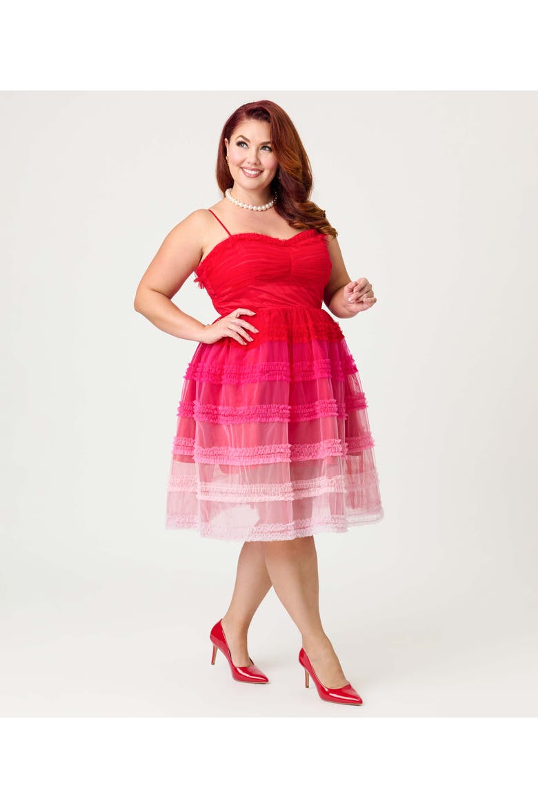 Plus Size Tiered Sheer Swing Dress, Alternate, color, Red & Pink Ombre