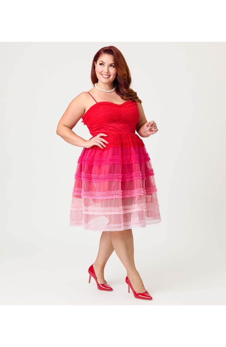 Unique Vintage Plus Size Tiered Sheer Swing Dress, Alternate, color, Red & Pink Ombre