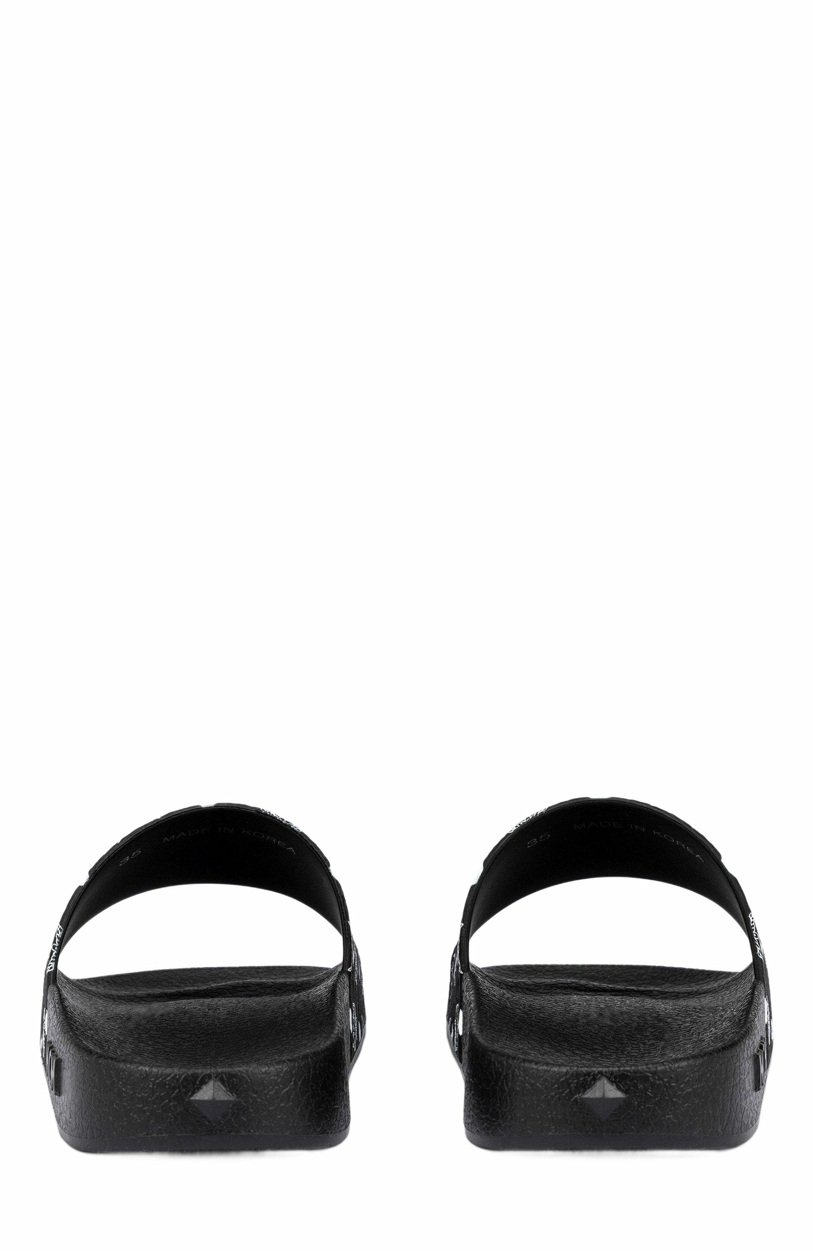 MCM Women's Monogram Print Rubber Slides, Alternate, color, Black