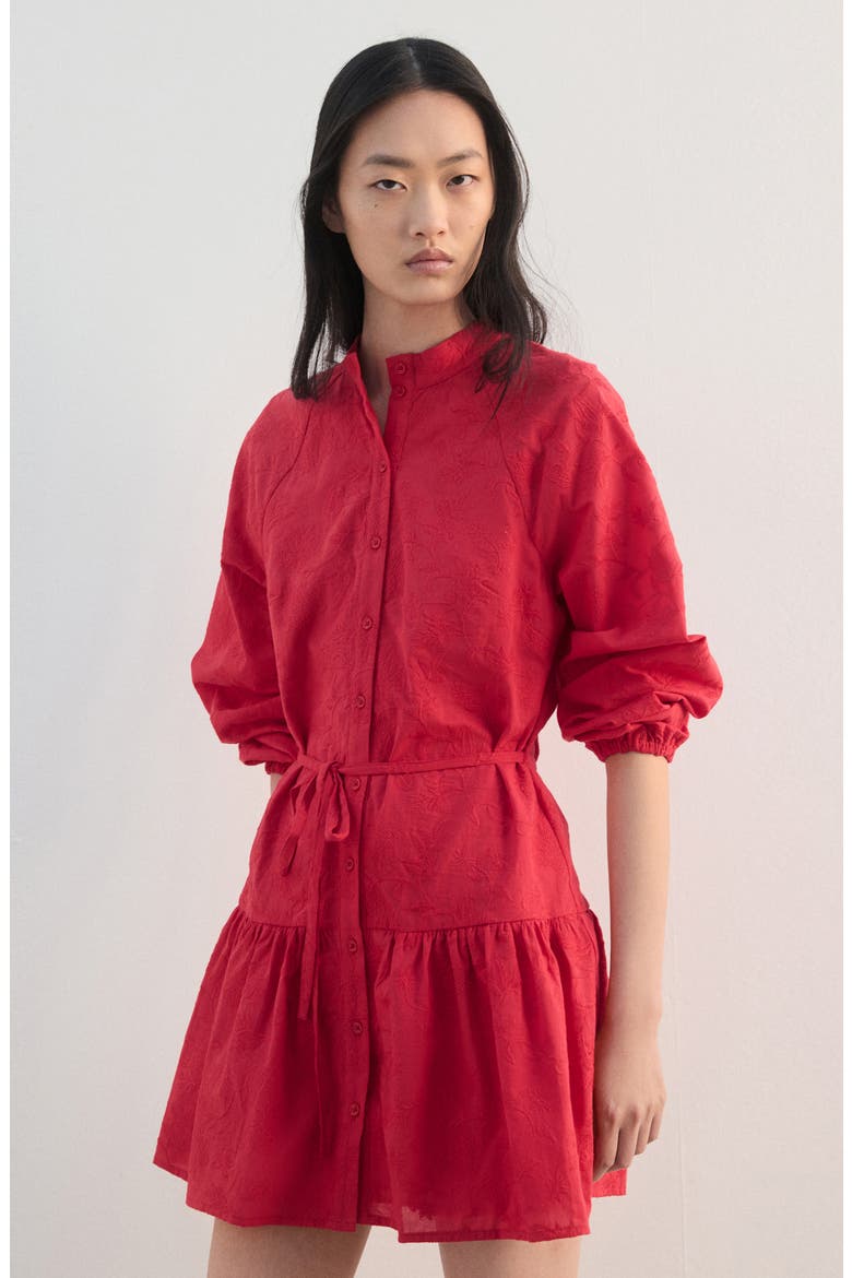 Embroidered Long Sleeve Cotton Shirtdress, Alternate, color, STRAWBERRY