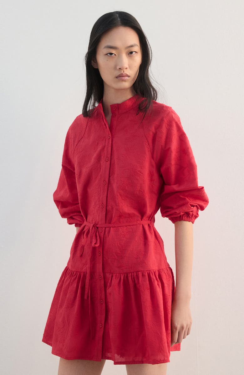 MANGO Embroidered Long Sleeve Cotton Shirtdress, Alternate, color, Strawberry
