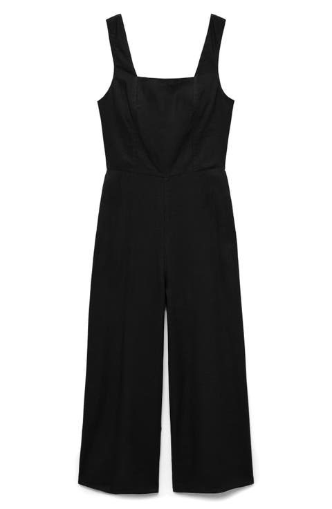Straight Leg Linen Blend Jumpsuit