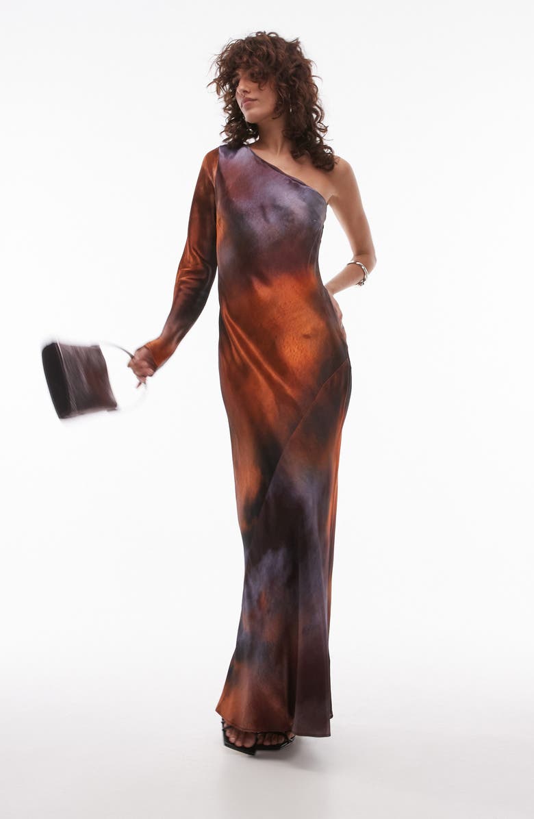 Topshop One-Shoulder Bias Cut Maxi Dress, Main, color, 