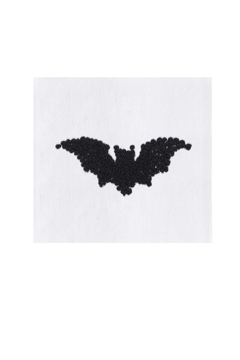 Flying Bat Halloween French Knot Embroidered 100% Cotton Flour Sack Kitchen Dishtowel, Alternate, color, Black