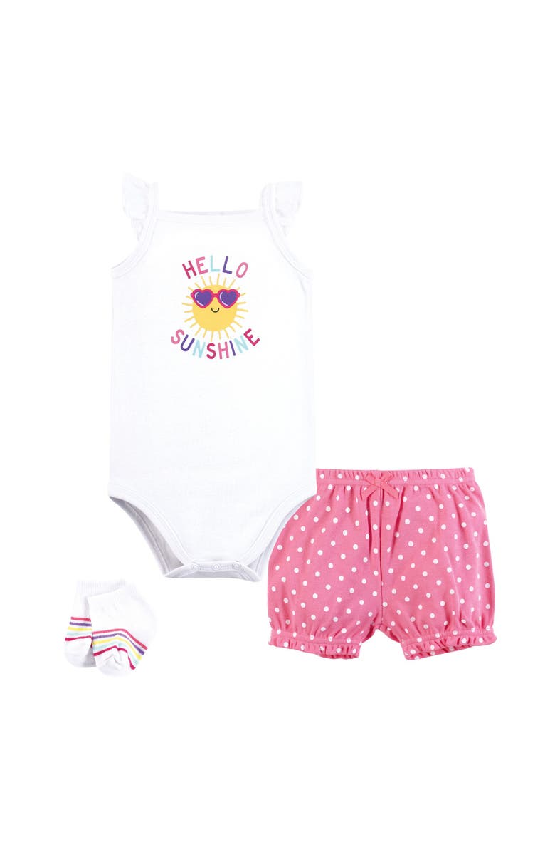 Hudson Baby Coordinated Bodysuit Outfit with Shorts and Socks, Main, color, Hello Sunshine Sunglasses
