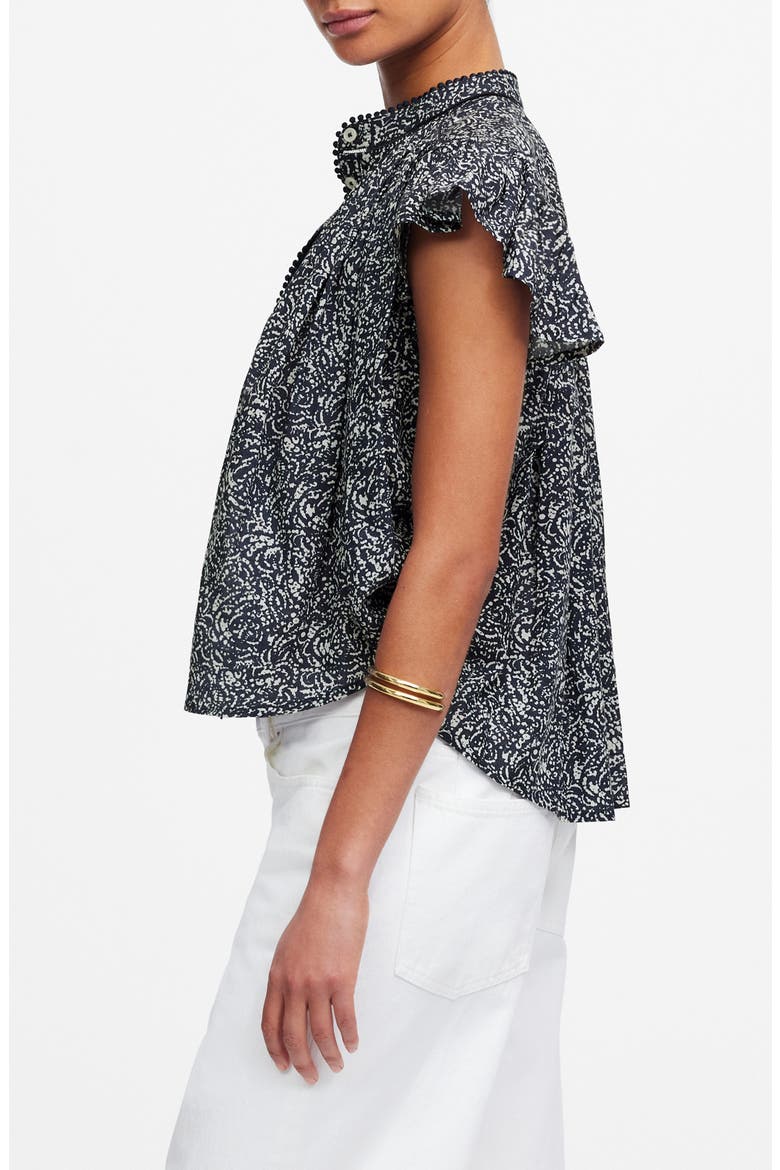Floral Shirred Lace Trim Top, Alternate, color, NIGHT INDIGO