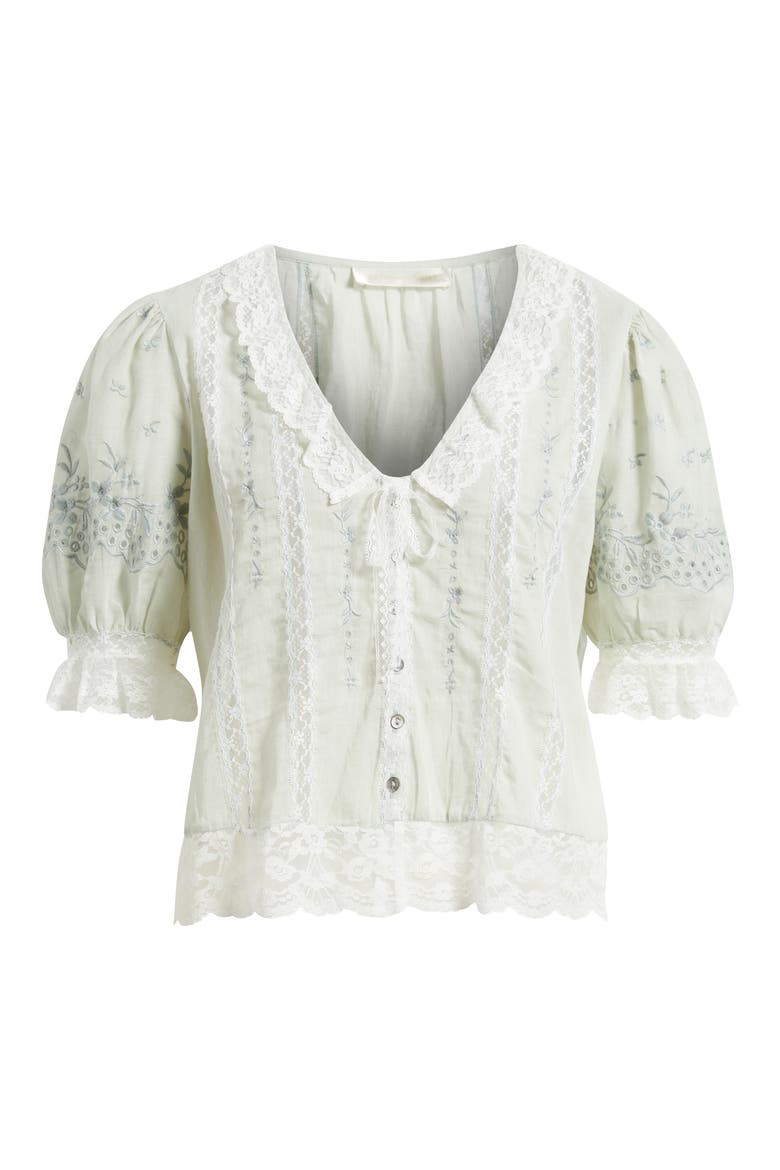 Maurelle Lace Trim Cotton Top, Alternate, color, EAU DE NIL