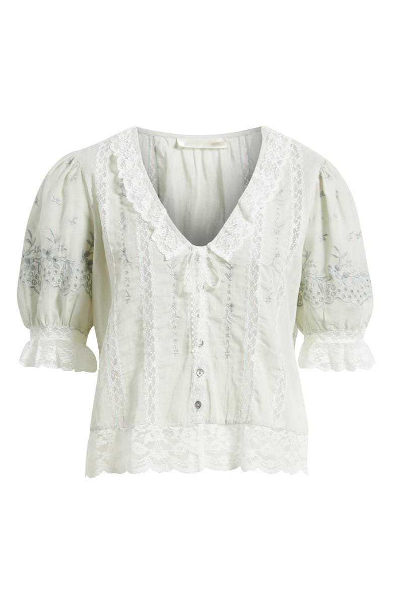 LoveShackFancy Maurelle Lace Trim Cotton Top, Alternate, color, Eau De Nil