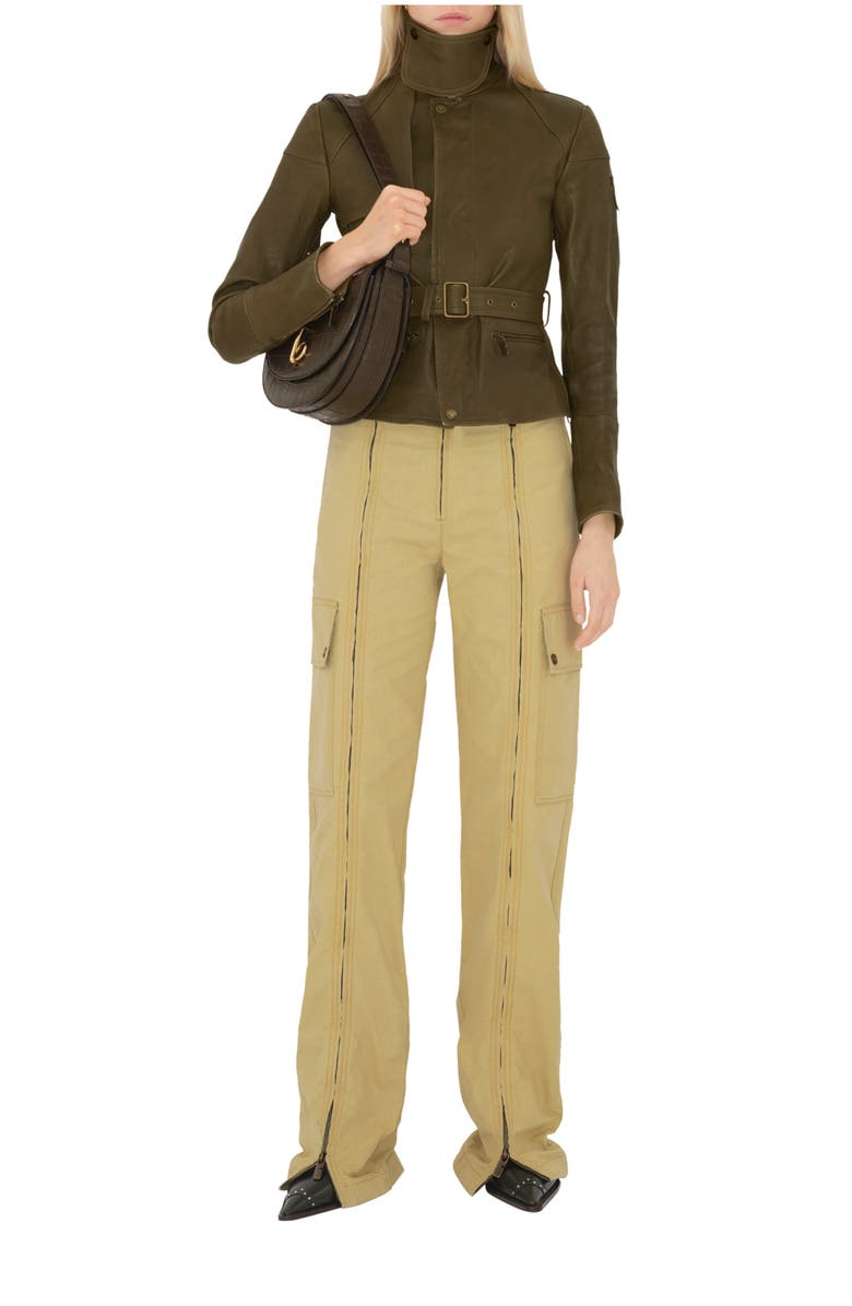 Burberry Cotton Linen Zip Trousers, Main, color, Hay/Artichoke