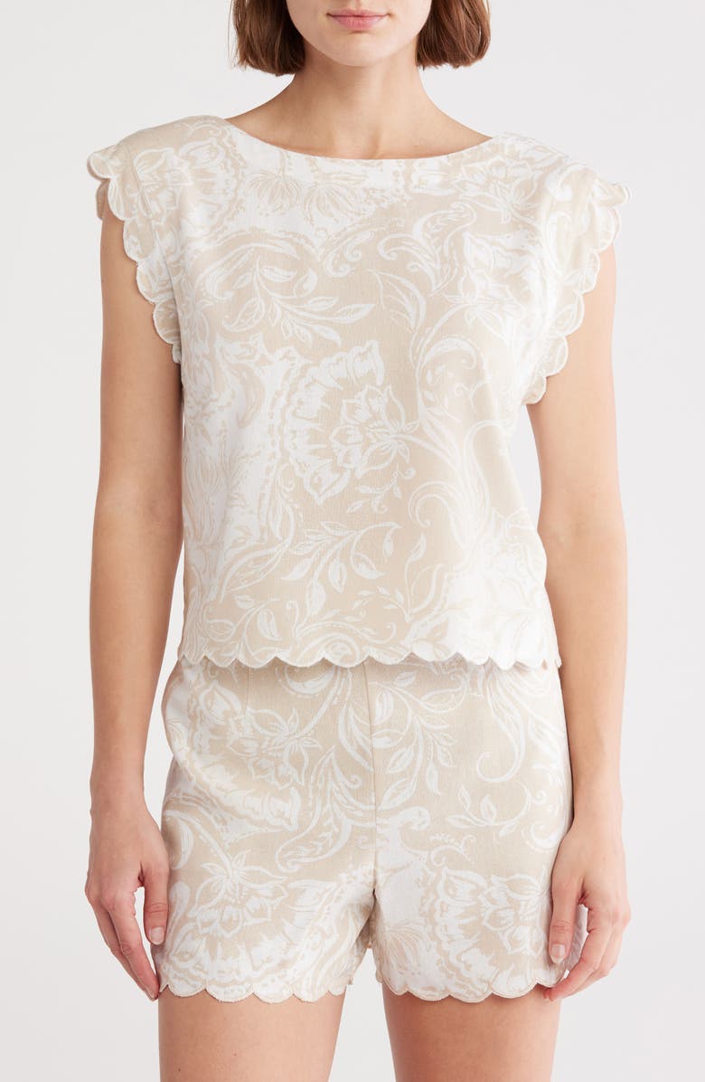 Ellen Tracy Scalloped Crop Tank, Main, color, Beige Batik